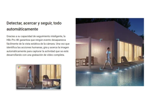 Cod. 395 C&aacute;mara Smart p/exterior 360&deg; Wi-Fi EZVIZ H8c Pro 4K (8MP) / Visi&oacute;n nocturna a color / IR (hasta 30mt.) / Detecci&oacute;n Personas/Veh&iacute;culos IA / Seg. Zoom autom&aacute;t. / Defensa activa / Audio bidireccional / IP66 / Soporta microSD (hasta 512GB) / compatib