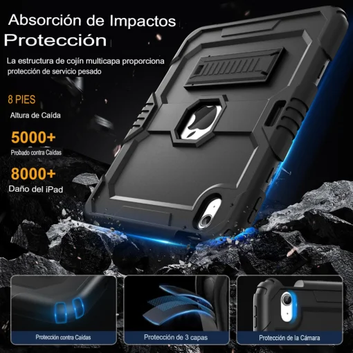 Cod. E:149 Estuche OKP P/ iPad (A16) 11&ordf; Gen. 11" (2025) &amp; iPad 10&ordf; Gen. 10.9"(2022) / Resistente / A prueba de golpes / Soporte / Con porta L&aacute;piz / negro