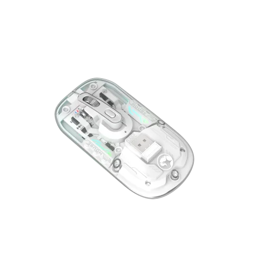 Cod. GM:233  Mouse MARVO M808W / Transparente / Dual Inalámbrico 2.4G + Bluetooth 5.1 / 1600DPI / Silencioso / Iluminación 7 colores / 4 botones / batería 400mAh