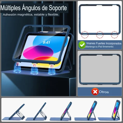 Cod. E:150 Estuche MoKo P/ iPad (A16) 11&ordf; Gen. 11" (2025) &amp; iPad 10&ordf; Gen. 10.9"(2022) / Con porta L&aacute;piz / parte trasera transparente / Protector de pantalla integrado / Azul marino