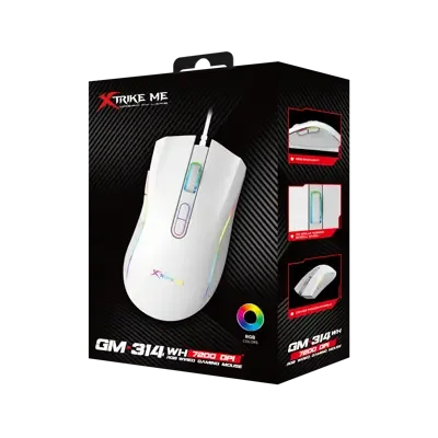 Cod. GX:213 Mouse XTRIKE-ME GM-314 WH / 7200 DPI / Driver Programable / Iluminación RGB (efectos dinamicos) / USB, Cable:1.5 mt. / 7 botones / blanco