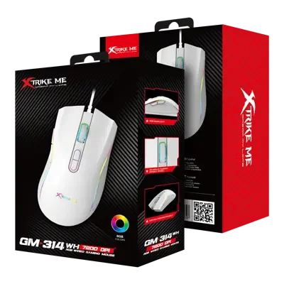 Cod. GX:213 Mouse XTRIKE-ME GM-314 WH / 7200 DPI / Driver Programable / Iluminación RGB (efectos dinamicos) / USB, Cable:1.5 mt. / 7 botones / blanco