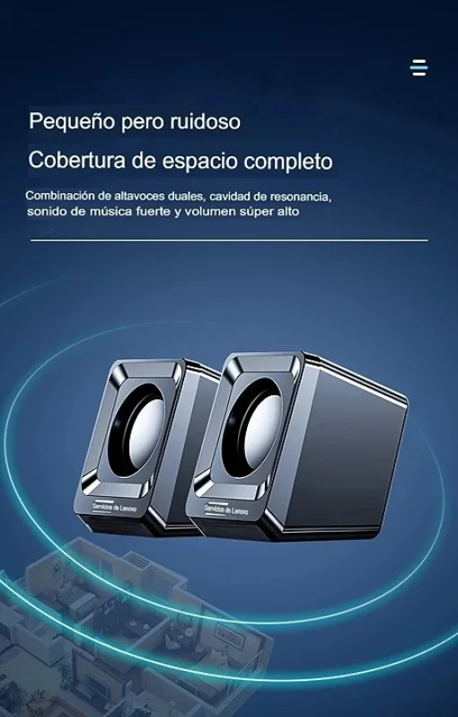 Cod. L:238 Parlantes PC Lenovo A01 / 6W (3W*2) / Control de volume / Interfaz: Jack 3.5mm (Audio) + USB(Power) Cable 1.05m