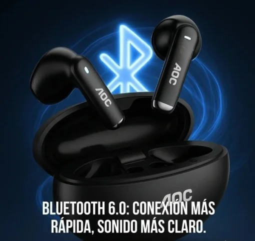 Cod. 132 Aud&iacute;fonos AOC ACT1501BK / Bluetooth&reg; 6.0 / Touch Intelligent / Cancelaci&oacute;n Activa ANC / Bat. 350mAh, USB-C