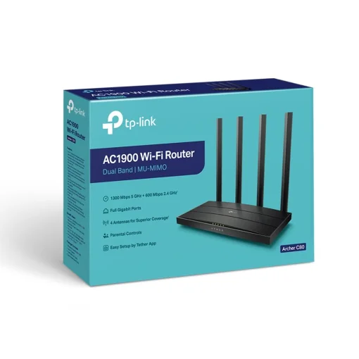 Cod. 088 Router Inal&aacute;mbrico de Doble Banda AC1900/ 1900 MBbps/ 2.4GHz-5GHz /4 antenas externas fijas / Archer C80