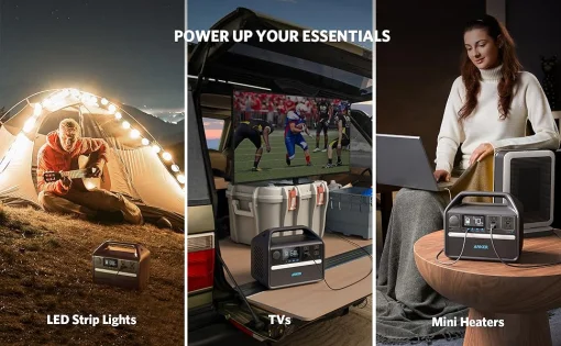 Cod. 208 Estación de energía portátil ANKER Solix 535, batería LiFePO4 de 512 Wh / 500 W / 4*tomas CA, 3*USB-A IQ, 1*USB-C PD 60 / carga rápida 2.5hr 80% / luz LED