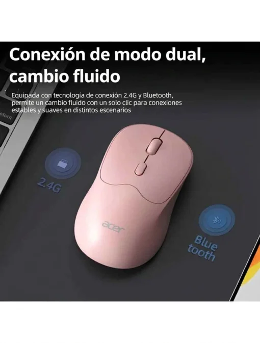 Cod. 298 Mouse Inal&aacute;mbrico ACER OMR268 BL / Dual (2.4G &amp; Bluetooth&reg; 5.2) / 1600 DPI / 4 botones / Dise&ntilde;o Ergon&oacute;mico / Bat. Recargable (500mAh)