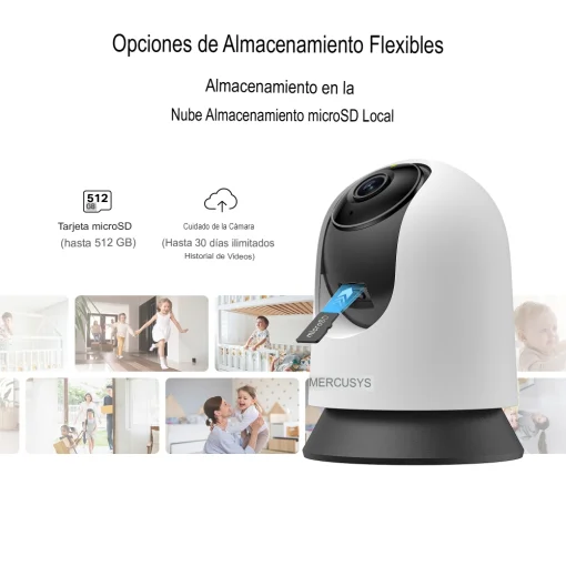 Cod. 399 Cámara Smart Mercusys MC210 360º 2K 3MP / Detección y seguimiento de movimiento / vista nocturna hasta 12 m / Audio bidireccional / zona de privacidad / Soporta MicroSD (hasta 512GB) / compatible con Asist. Google y Amazon Alexa.