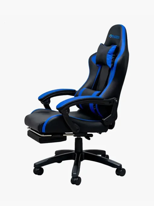 Cod. 1204 Silla Gamer Potenzza Black/Blue / Almohada cabeza y zona lumbar / reclinable 120&ordm; / Rotaci&oacute;n 360&deg; / Reposapi&eacute;s retr&aacute;ctil