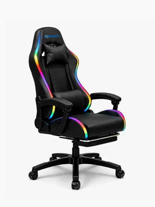 Cod. 1178 Silla Gamer Potenzza RGB Black / Iluminaci&oacute;n RGB / Almohada cabeza y zona lumbar / reclinable 120&ordm; / Rotaci&oacute;n 360&deg; / Reposapi&eacute;s retr&aacute;ctil