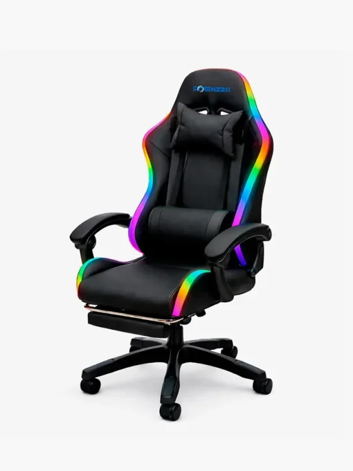 Cod. 1178 Silla Gamer Potenzza RGB Black / Iluminaci&oacute;n RGB / Almohada cabeza y zona lumbar / reclinable 120&ordm; / Rotaci&oacute;n 360&deg; / Reposapi&eacute;s retr&aacute;ctil