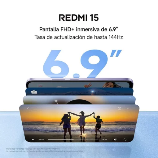 Cod. 315  Xiaomi Redmi 15 / 256GB Rom / 8GB Ram (16GB exten.) / Snapdragon&reg; 685 / 6.9" FHD+ 144Hz / Cam. Dual 50MP con AI + 8MP Frontal / Bat. 7.000 mAh Carga r&aacute;pida 33W / IP64 / USB-C / Negro