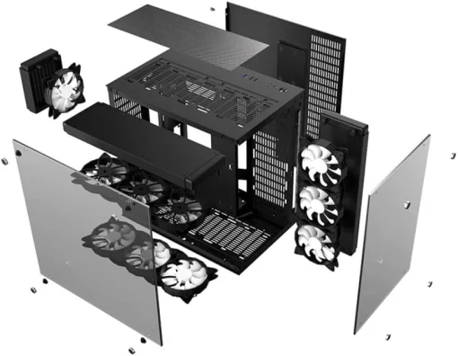 Cod. 362  Case WJCOOLMAN CA-020 White / ATX / lateral y frontal vidrio templado vista 270° / admite refrigeración líquida de 360° / USB 3.0, USB 2.0, HD audio / sin fuente