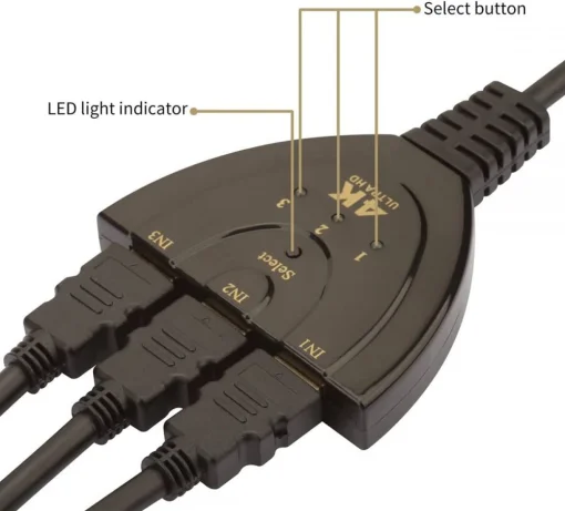 Cod. C:478 Conmutador HDMI 4K / 3 puertos HDMI Switcher a 1 HDMI / Soporta 4K 3, HD 1080P / Black