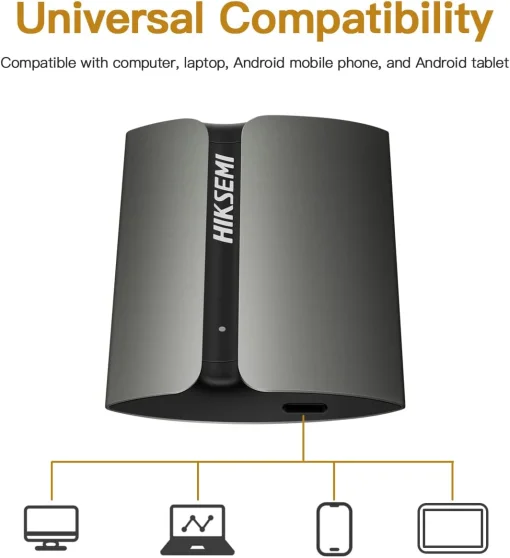 Cod. X:380 SSD Externo HIKSEMI SHIELD T300S 1TB / Interfaz USB 3.1 Tipo-C (compatible P/USB-A y Tipo-C OTG) / 560MB/s Read, 500MB/s Write / Material Aluminio