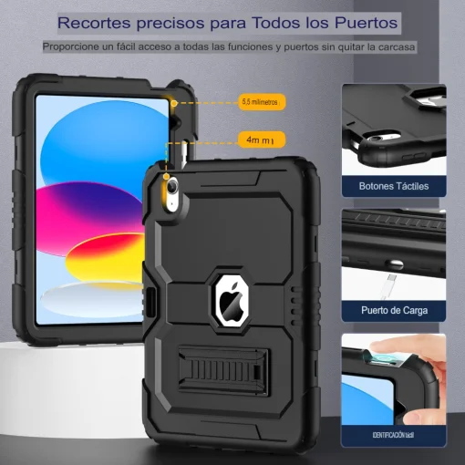 Cod. E:149 Estuche OKP P/ iPad (A16) 11&ordf; Gen. 11" (2025) &amp; iPad 10&ordf; Gen. 10.9"(2022) / Resistente / A prueba de golpes / Soporte / Con porta L&aacute;piz / negro