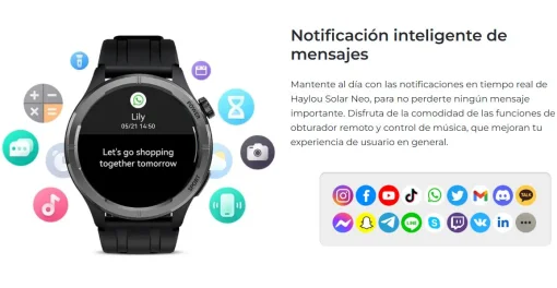 Cod. 1160 SmartWatch HAYLOU Solar Neo HF008 Black / LLamadas BT 5.3 / Pantalla HD 1.53" / +120 modos deportivos / Monitoreo de salud / IP68 / Bat. 300mAh (7-30 dias) / Incl.&nbsp;2 correas