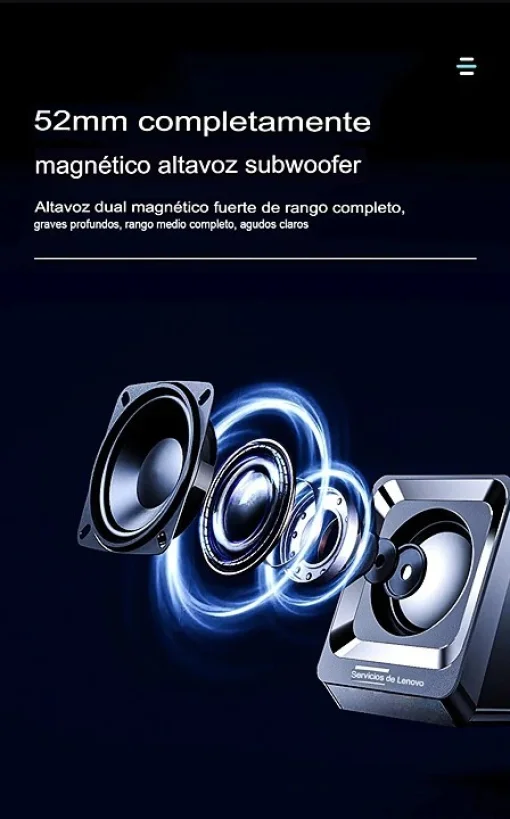 Cod. L:238 Parlantes PC Lenovo A01 / 6W (3W*2) / Control de volume / Interfaz: Jack 3.5mm (Audio) + USB(Power) Cable 1.05m