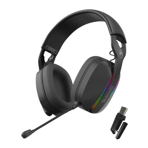 Cod. M:094 Headphone Inal&aacute;mbricos MARVO Pulz 70W (HG9086W BK) / Trimodal: 2.4G(USB-A, USB-C) + Bluetooth&reg; 5.3 + Cableado / Luces RGB / Mic. omnidireccional extra&iacute;ble / Bat.: 800mAh / Compatible: PC, Android, Mac OS,IOS,PS4,PS5,XBOX ONE