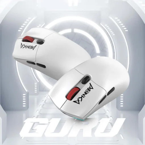 Cod. K:264 Mouse MONKA GURU G995W RGB Tri-modo Wireless (2.4G &amp; BT 5.2) + cable / 26.000 DPI / Chip PixArt PAW3395 / 6 botones / Peso (58g) / 100% PTFE (pie) / Bat. 300mAh(hasta 50H) / Dedicado: P/Gamer PRO/Usuario PRO