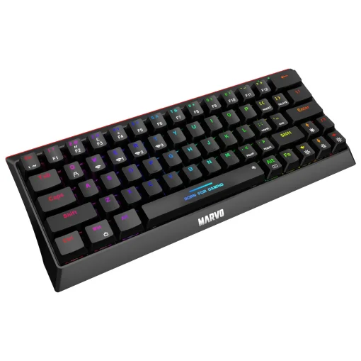 Cod. M:251 Teclado Mecánico MARVO KG962W / Tri-modo: (Wireless 2.4G + BT 5.0 &amp; cableado) / 63 teclas / Jixian Azul / Clásico Compacto 60% / RGB Rainbow (12 modos) / Bat. 1200 mA / Español