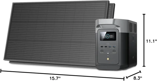 Cod. 220 Estación de energía portátil EF ECOFLOW DELTA 2 &amp; 2*paneles solares 100 W y 12V/ bat. LiFePO4 1024 Wh / salida: 1800W / Salida (AC 110V*6, USB-A 5V/2.4A*2, USB-A 18W*2, USB-C 100W*2, CAR 12V/10A*1, DC 12V/3A*2) Carga rápida 80 min