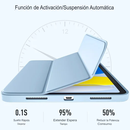 Cod. 146 Estuche Akkerds P/ iPad (A16) 11&ordf; Gen. 11" (2025) &amp; iPad 10&ordf; Gen. 10.9"(2022) / Protectora delgada de triple soporte / parte trasera TPU suave / Con porta L&aacute;piz / azul cielo