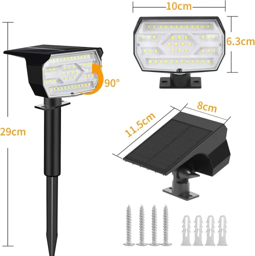 Cod. 893 Lámpara solar P/exterior TD-001 / 46 luces LED Blancas / alimentadas por energía solar / IP65 impermeable / 3 modos de iluminación / encendido-apagado automático / P/patio, piscina, o montaje pared