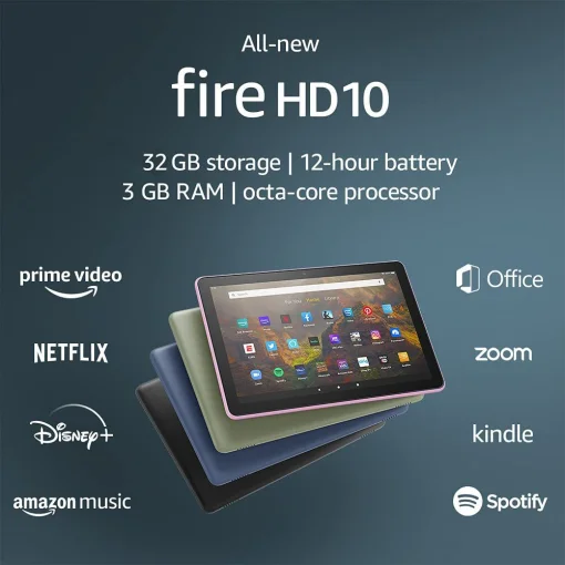 Cod. 083 Tablet Amazon fire HD 10 (13va. Gen.) / Octa-core / 10.1" Full HD 1080p / RAM 3GB, 32GB Alm. / Fire OS 8 / Cam frontal 2,0mp/posterior 5mp / Wifi/Bluetooth / Ocean Blue