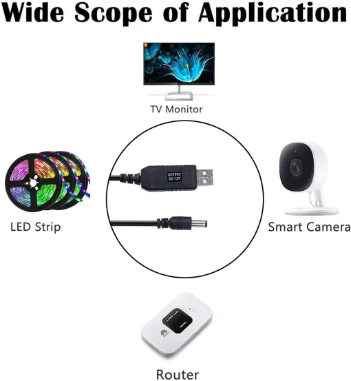 Cod. 191 Cable convertidor USB-A (5V/1A) a DC (12V/1A) / universal P/router