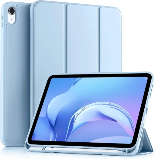 Cod. 146 Estuche Akkerds P/ iPad (A16) 11&ordf; Gen. 11" (2025) &amp; iPad 10&ordf; Gen. 10.9"(2022) / Protectora delgada de triple soporte / parte trasera TPU suave / Con porta L&aacute;piz / azul cielo