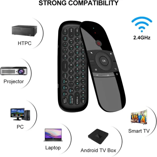 Cod. 1074 Control remoto por voz Air Mouse M8 / Mini teclado / IR/RF 2.4GHz / Bat. integrada / Compatible: Smart TV, Android TV, PC