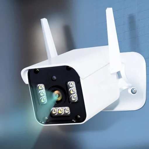 Cod. 268 Cámara Smart Wi-Fi, P/Exterior HY QC2 Full HD 1080p / 9 LED + infrarrojo / Detección de movimiento / Audio bidireccional y Alarma / almacenamiento micro SD hasta 128GB