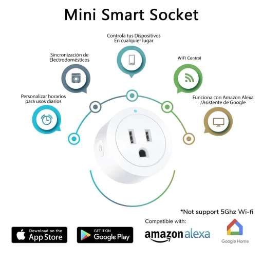 Cod. I:891 Enchufe Smart YX-WS01 / Encendido/Apagado Programable y funci&oacute;n de temporizador / 10A-100-240V 50/60Hz / Compatible con Alexa o Google Home / blanco