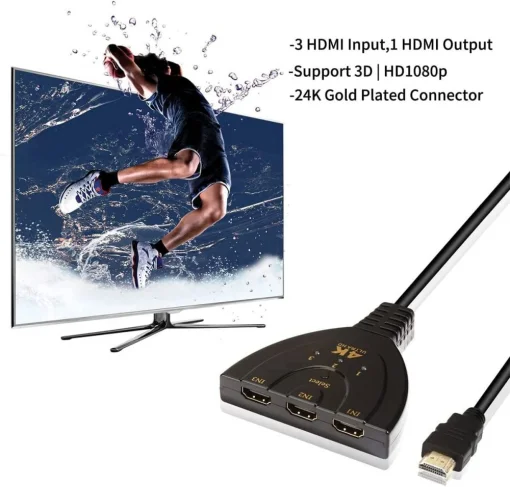 Cod. C:478 Conmutador HDMI 4K / 3 puertos HDMI Switcher a 1 HDMI / Soporta 4K 3, HD 1080P / Black