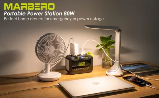 Cod. 205 Banco de Energía MARBERO 80W (Max.120W) Bat. litio 88.8Wh / 8 puertos (2*Tomas AC, 1*DC, 4*puertos USB-A 1*USB-C PD18W / Linterna LED / Carga rápida: 2 hr. 80% / Peso 2.3 lbs