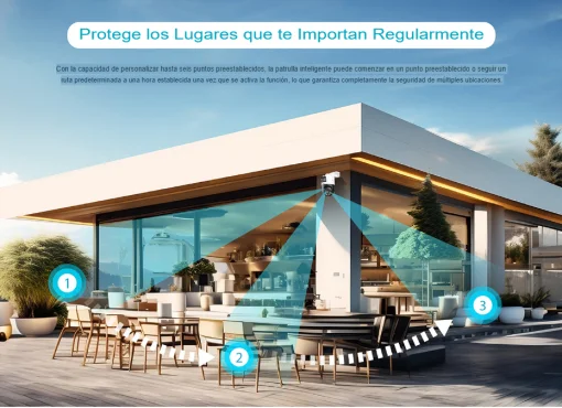 Cod. 372 Cámara Smart Exterior 360° DAHUA Picoo Dual 3K D1 5MP+5MP / Wi-Fi 6 / Vista Nocturna Dual Ligth (50m IR) / Detección humana/vehículo IA / 6*modos patrulla / Alarma (Luz y sonido) / Seg. automát. / Audio bidireccional / Soporta microSD (hasta 256G