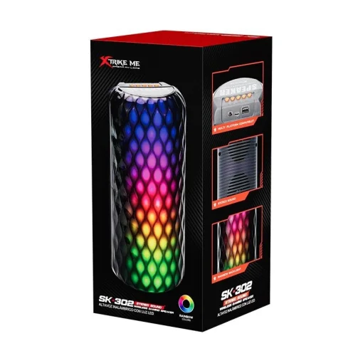 Cod. 248 Parlante Bluetooth 5.4 XTRIKE ME SK-302 Stereo TWS / 10 W / Luz LED Multimodo / Lector USB-A / Radio FM / Bat. Recargable 1200 mAh, USB-C