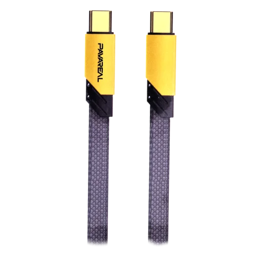 Cod. 271  Cable de Datos Pavareal Q19CTC USB-C a USB-C / 100W, PD27 W / 1 m / Trenzado plano Negro/Amarillo