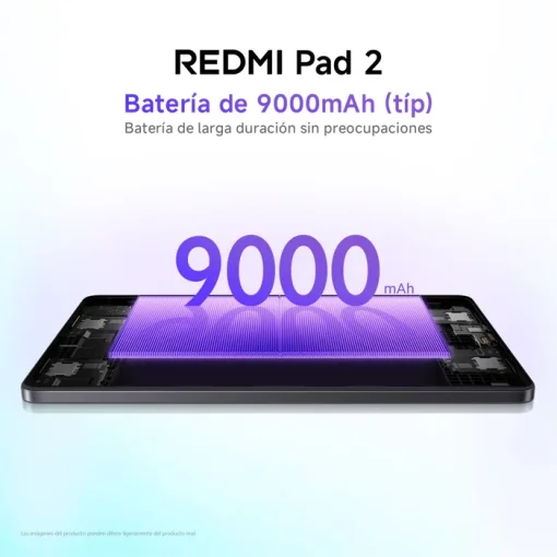 Cod. 152 Tablet REDMI Pad 2 / Helio G100-Ultra / Crystal-clear 11" 2.5K (2560&nbsp;x&nbsp;1600), 90Hz / 8GB RAM, 256GB Alm. Exp. MicroSD (hasta 2TB) / HyperOS 2 / Cam. post. 8MP, front. 5MP / Dolby Atmos / Bat. 9000 mAh - Verde Menta
