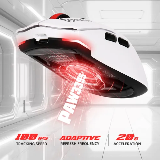 Cod. K:264 Mouse MONKA GURU G995W RGB Tri-modo Wireless (2.4G &amp; BT 5.2) + cable / 26.000 DPI / Chip PixArt PAW3395 / 6 botones / Peso (58g) / 100% PTFE (pie) / Bat. 300mAh(hasta 50H) / Dedicado: P/Gamer PRO/Usuario PRO