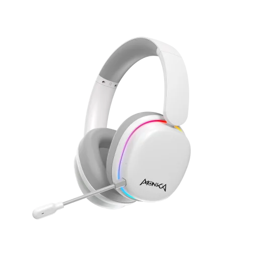 Cod. K:107 Headphone Monka Echo RS HG9070W Wireless Tri-modo: 2,4 GHz(USB-A, Tipo-C)/Bluetooth 5.2/Tipo-C&amp;jack con cable / Iluminación RGB (estatica) / Mic. omnidireccional extraíble /  Bat. 1000mAh / Compatible: PC, Android, Mac OS,IOS,PS4,PS5,XBOX ONE
