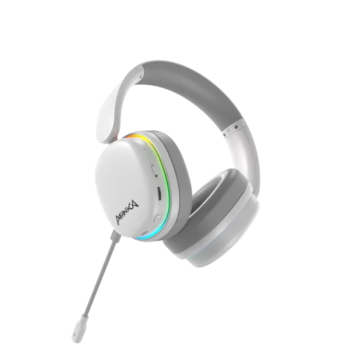 Cod. K:107 Headphone Monka Echo RS HG9070W Wireless Tri-modo: 2,4 GHz(USB-A, Tipo-C)/Bluetooth 5.2/Tipo-C&amp;jack con cable / Iluminación RGB (estatica) / Mic. omnidireccional extraíble /  Bat. 1000mAh / Compatible: PC, Android, Mac OS,IOS,PS4,PS5,XBOX ONE