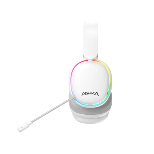 Cod. K:107 Headphone Monka Echo RS HG9070W Wireless Tri-modo: 2,4 GHz(USB-A, Tipo-C)/Bluetooth 5.2/Tipo-C&amp;jack con cable / Iluminación RGB (estatica) / Mic. omnidireccional extraíble /  Bat. 1000mAh / Compatible: PC, Android, Mac OS,IOS,PS4,PS5,XBOX ONE