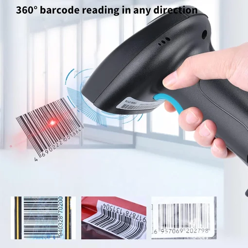 Cod. 1023 Lector de Códigos de barras &amp; QR Láser 2D scanner S50WB / Inalámbrico 2.4G + Bluetooth 10m, USB 72H trabajo continuo / Bat. 2000mAh / Plug and Play