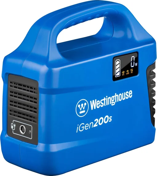 Cod. 218 Estación de energía portátil Westinghouse iGen200s / bat litio:194 Wh / 150W / 6 puertos (2*AC 120V, 1*USB-C, 2*USB-A, 1*9-12V CC) / Linterna LED / carga: 4 Hr. / Peso: 4 lbs
