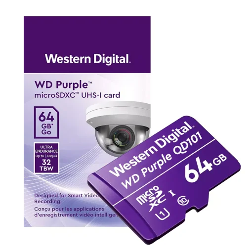 Cod. 290 Micro SD Western Digital WD Purple QD101 / 64GB / P/Videovigilancia / Clase 10 U1 / Lectura 50MB / Escritura 40MB / Ultra resistencia