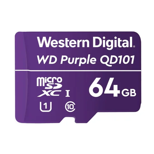 Cod. 290 Micro SD Western Digital WD Purple QD101 / 64GB / P/Videovigilancia / Clase 10 U1 / Lectura 50MB / Escritura 40MB / Ultra resistencia