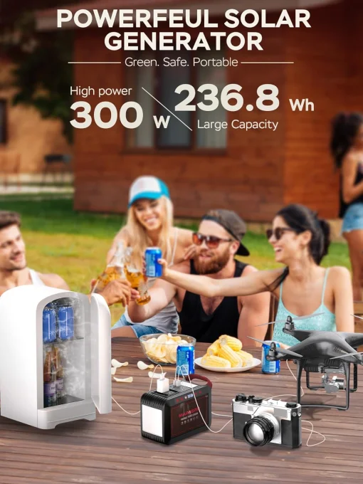 Cod. 179 Banco de Energía MARBERO 300W, 237Wh/64 000mAh, P/laptop: 2*Tomas AC 110V / 1*puerto DC / 4*puertos USB-A (2*QC 3.0 carga rápida + 2*5V/3.1A) / 1*USB-C 18W / 2*Linternas LED / Peso 4.6 lbs