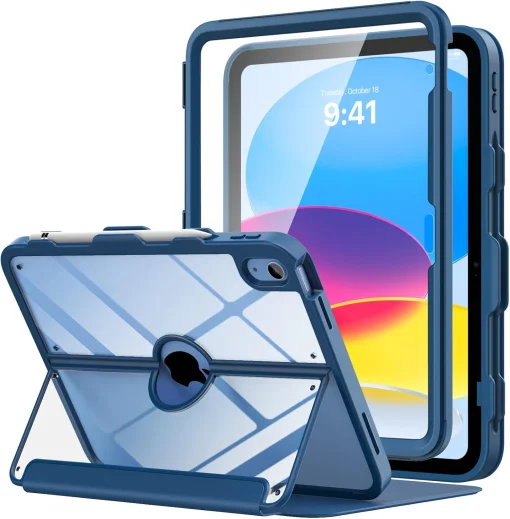 Cod. E:150 Estuche MoKo P/ iPad (A16) 11&ordf; Gen. 11" (2025) &amp; iPad 10&ordf; Gen. 10.9"(2022) / Con porta L&aacute;piz / parte trasera transparente / Protector de pantalla integrado / Azul marino